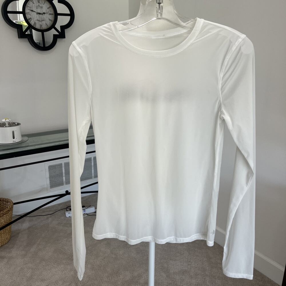 Athleta White Quick Dry Long Sleeve Sheer Crew Neck Tennis Pickleball Sz Small